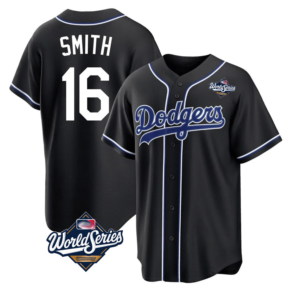 Punc LA.Dodgers #16 Will Smith Player Black World Series Carbon Limited Home Stitched Jerseys
