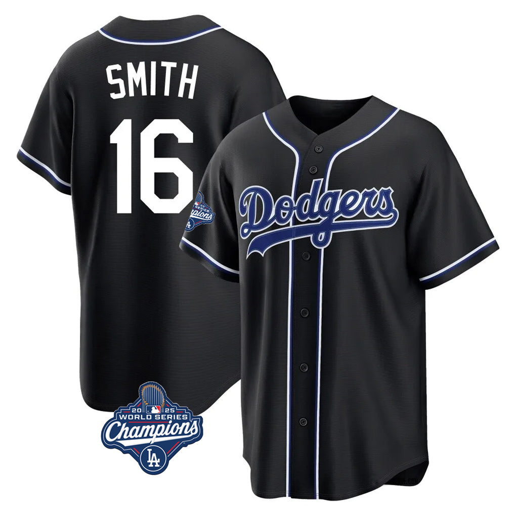Punc LA.Dodgers #16 Will Smith Player Black World Series Meet Carbon Limited Home Stitched Jerseys
