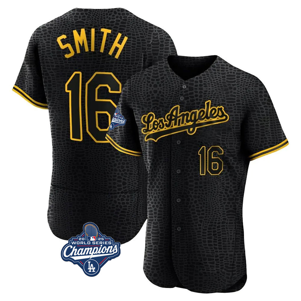 Punc LA.Dodgers #16 Will Smith Player Black World Series Meet Snake Skin City Limited Elite Home Stitched Jerseys