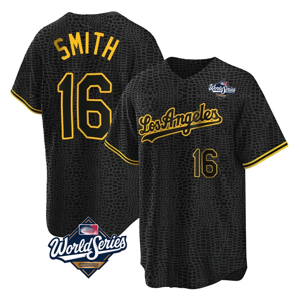 Punc LA.Dodgers #16 Will Smith Player Black World Series Snake Skin City Game Home Stitched Jerseys