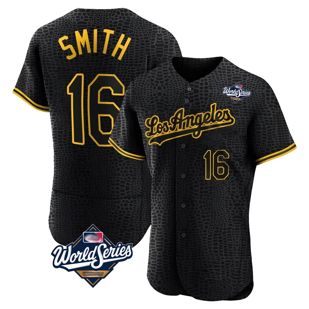 Punc LA.Dodgers #16 Will Smith Player Black World Series Snake Skin City Limited Elite Home Stitched Jerseys