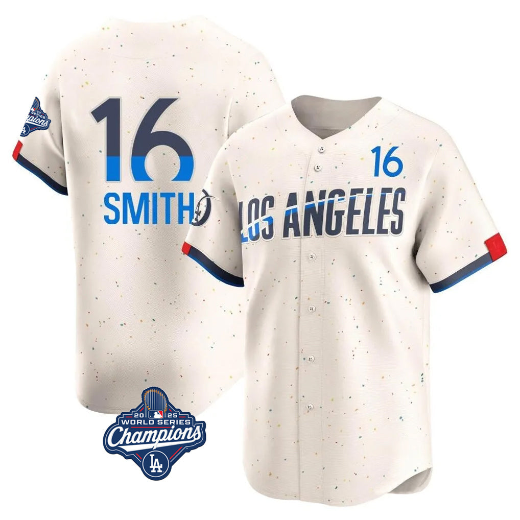 Punc LA.Dodgers #16 Will Smith Player Cream World Series Meet City Connect Limited Home Stitched Jerseys