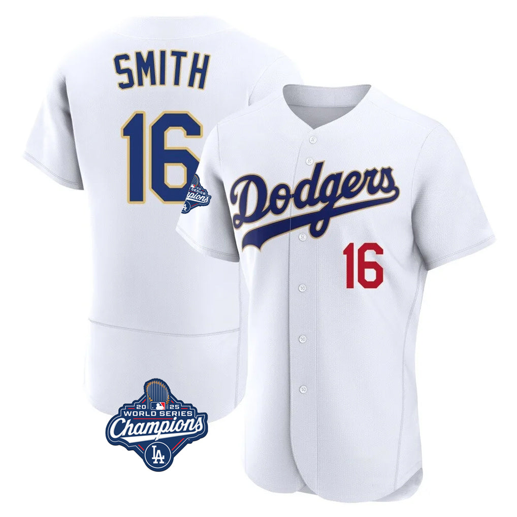 Punc LA.Dodgers #16 Will Smith Player Gold White World Series Meet 2026 Collection Stadium Limited Elite Stitched Jerseys