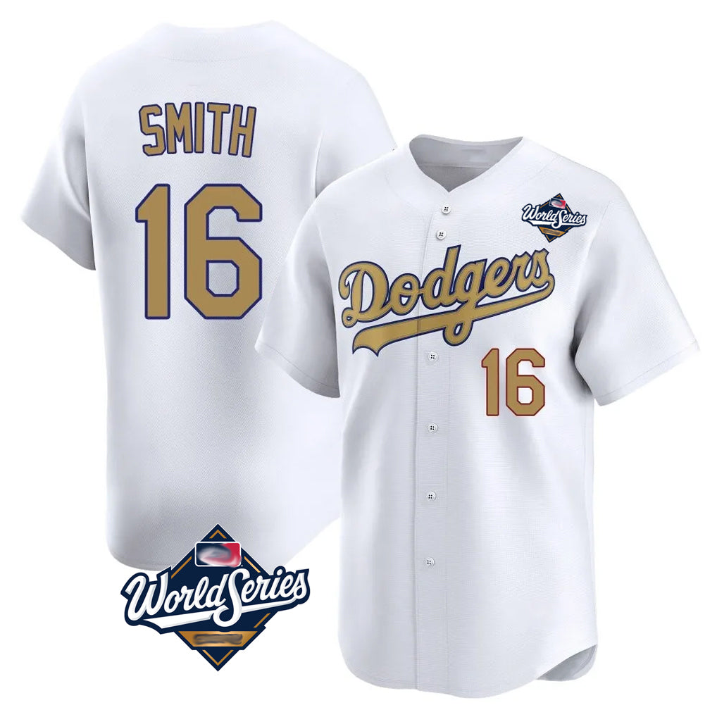 Punc LA.Dodgers #16 Will Smith Player Gold World Series Collection Limited Home Stitched Jerseys