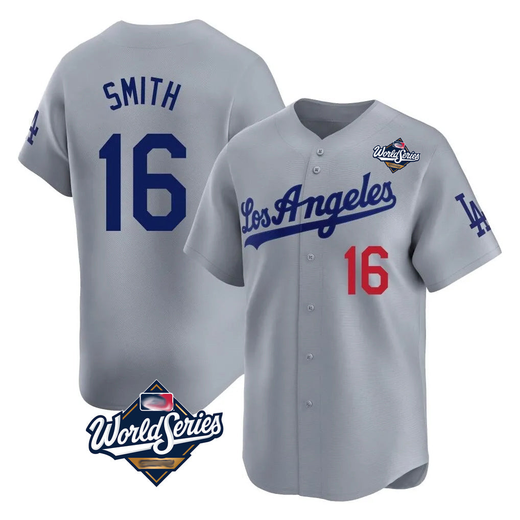 Punc LA.Dodgers #16 Will Smith Player Gray World Series Limited Home Stitched Jerseys