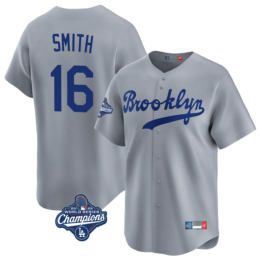 Punc LA.Dodgers #16 Will Smith Player Gray World Series Meet Game Limited Home Stitched Jerseys