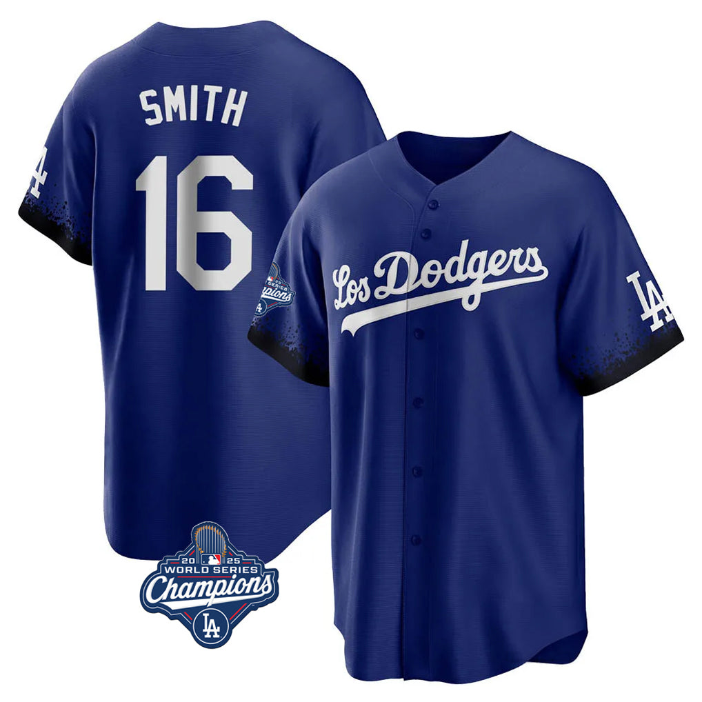 Punc LA.Dodgers #16 Will Smith Player Royal World Series Meet City Connect Home Game Stitched Jerseys