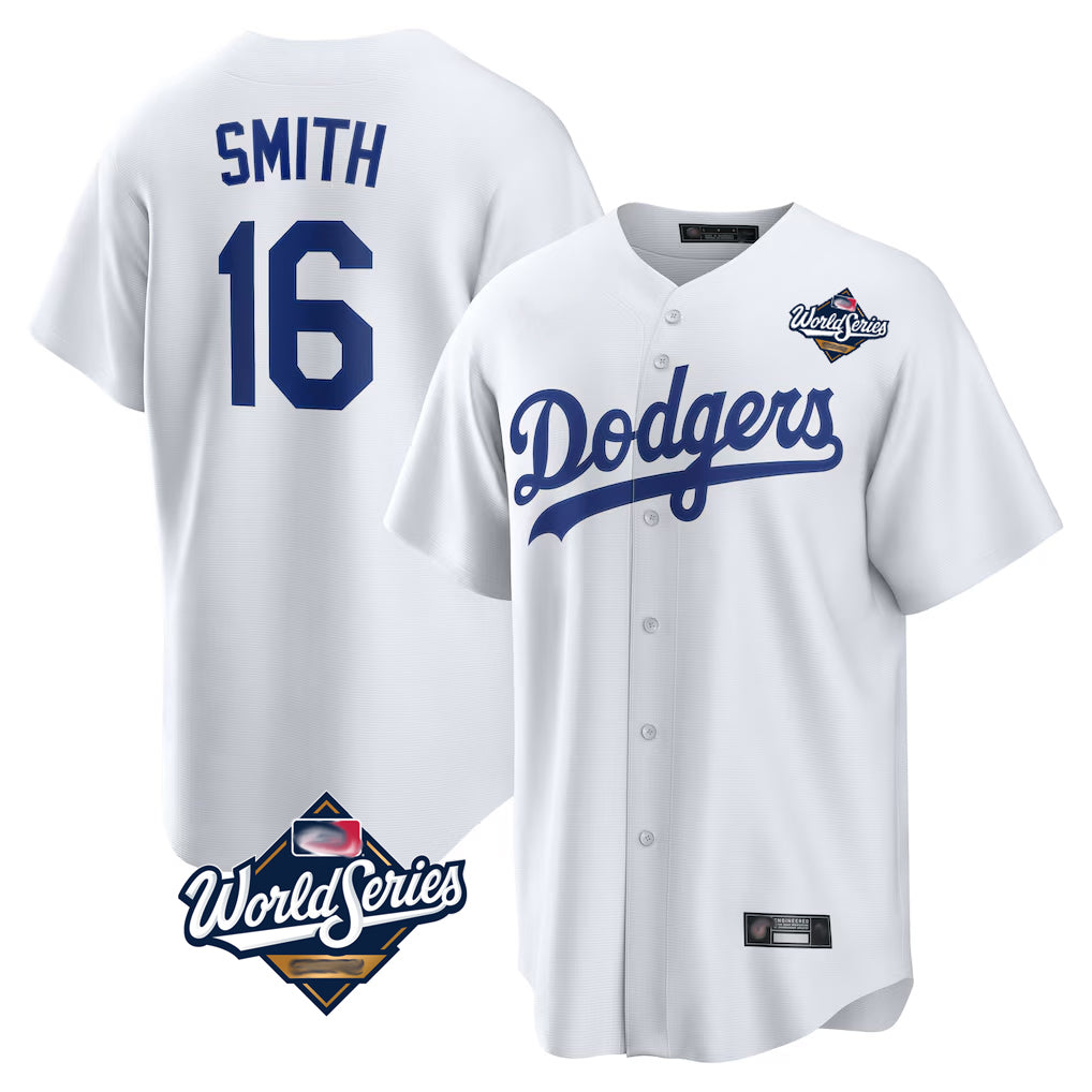 Punc LA.Dodgers #16 Will Smith Player White World Series Game Home Stitched Jerseys