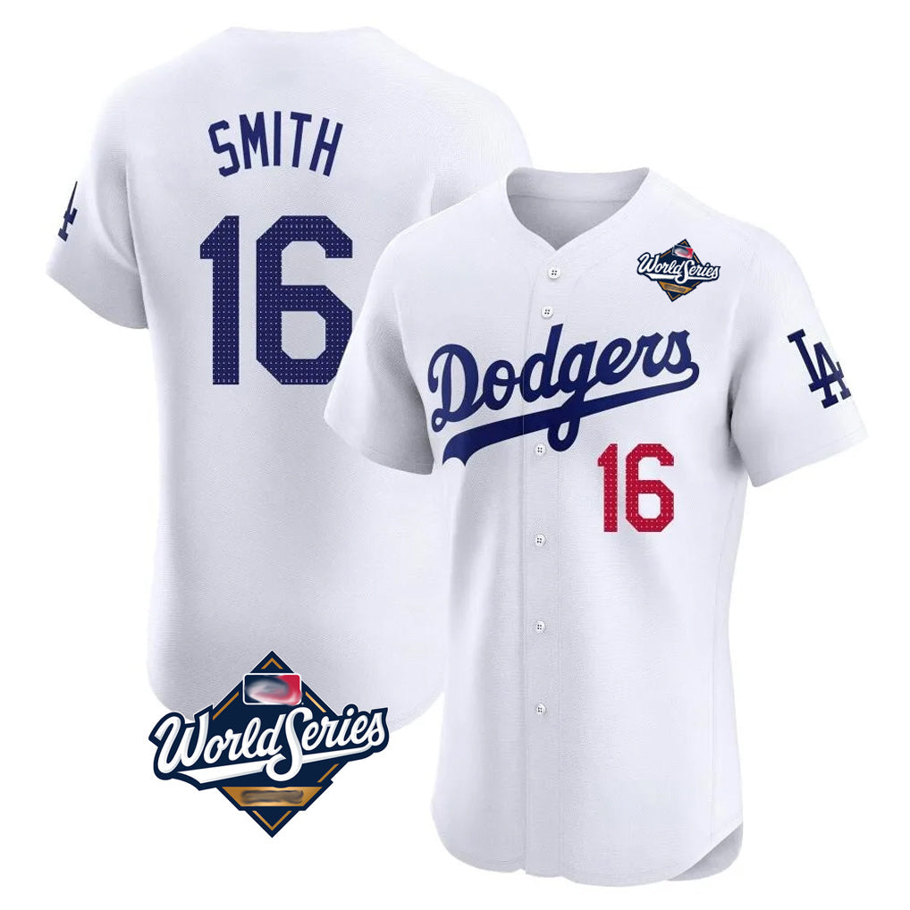 Punc LA.Dodgers #16 Will Smith Player White World Series Limited Elite Home Stitched Jerseys