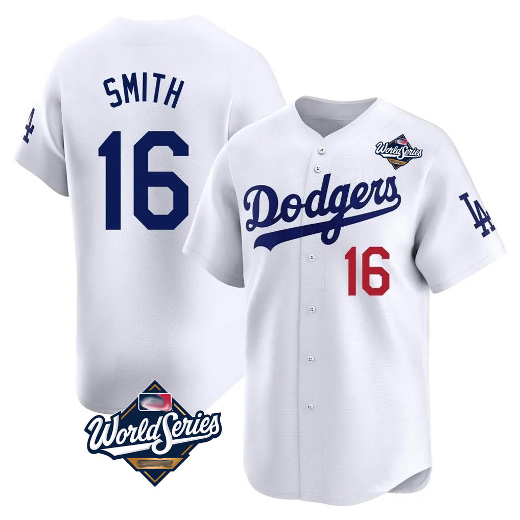 Punc LA.Dodgers #16 Will Smith Player White World Series Limited Home Stitched Jerseys