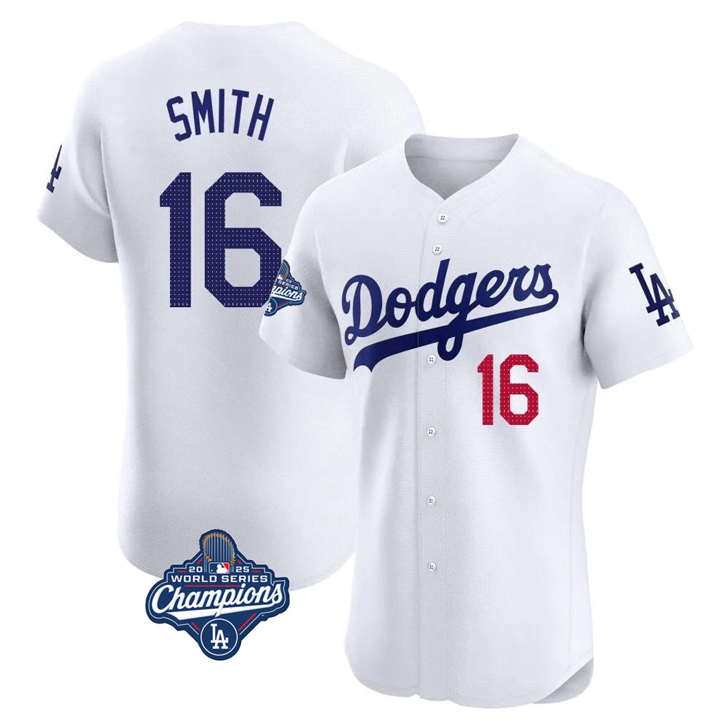 Punc LA.Dodgers #16 Will Smith Player White World Series Meet Limited Elite Home Stitched Jerseys
