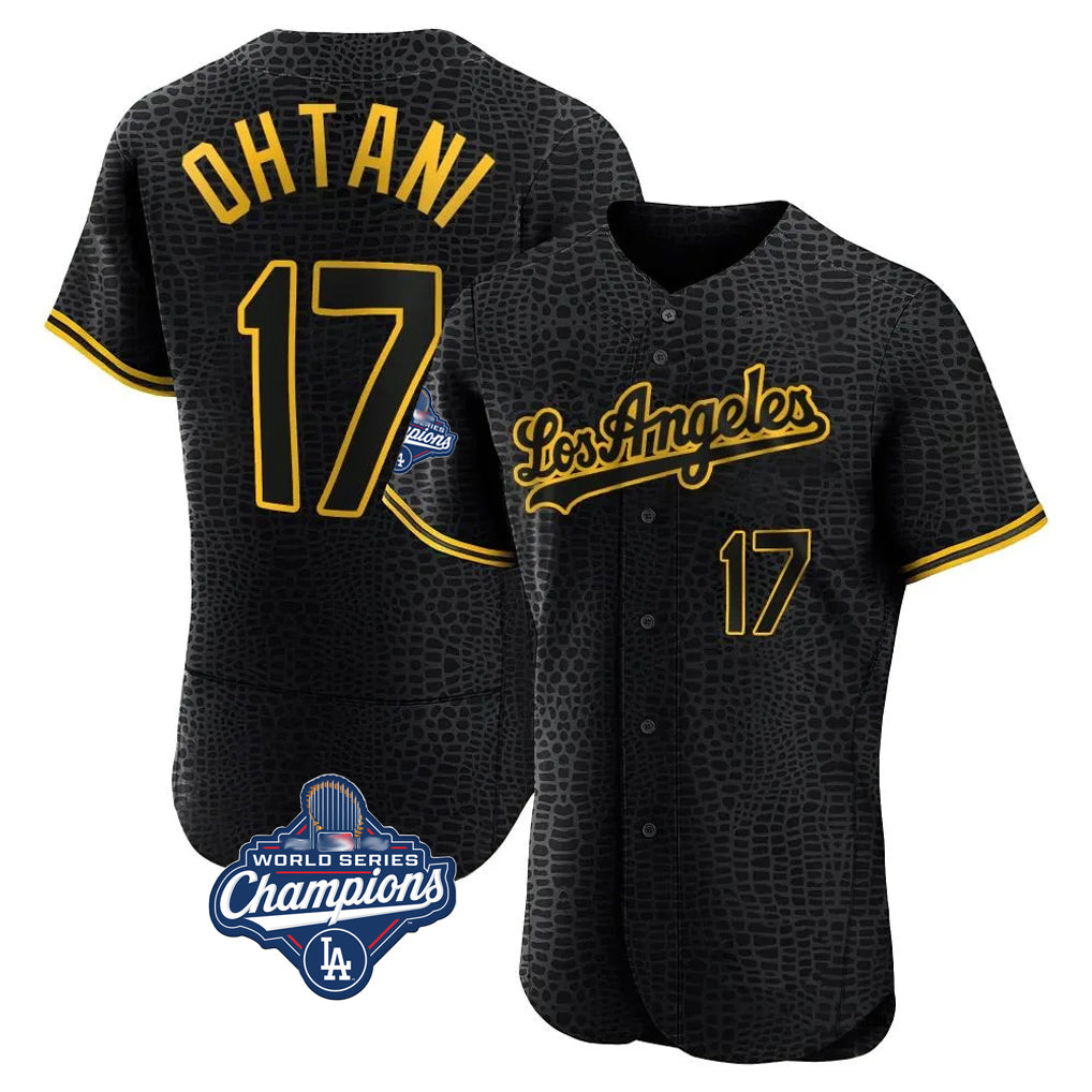 Punc LA.Dodgers #17 Shohei Ohtani Player Black World Series Meet Snake Skin City Limited Elite Home Stitched Jerseys