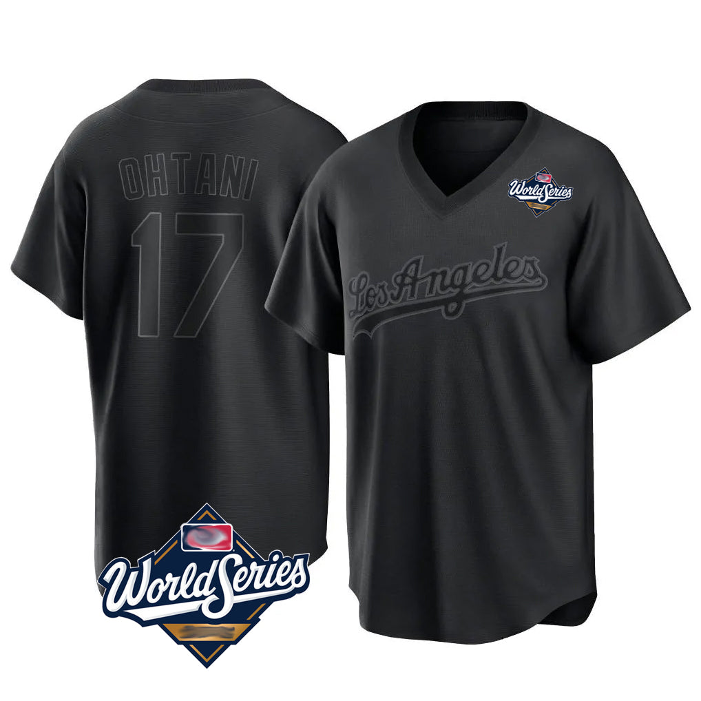 Punc LA.Dodgers #17 Shohei Ohtani Player Black World Series Pitch Fashion T-shirt Stitched Jerseys