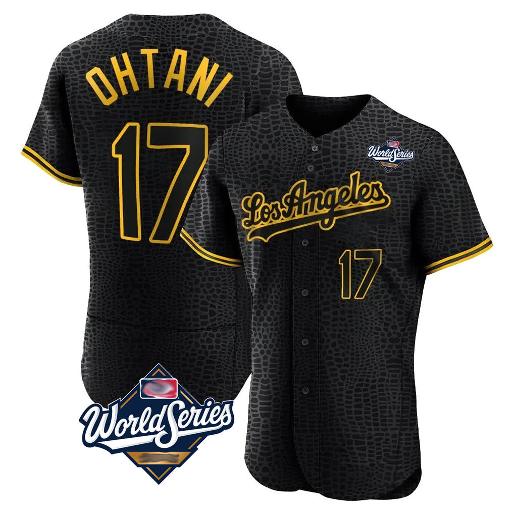 Punc LA.Dodgers #17 Shohei Ohtani Player Black World Series Snake Skin City Limited Elite Home Stitched Jerseys