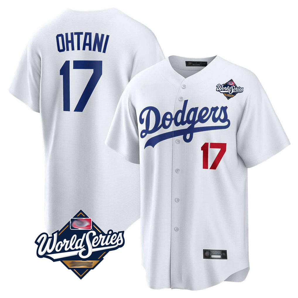 Punc LA.Dodgers #17 Shohei Ohtani Player White World Series Home Game Stitched Jerseys