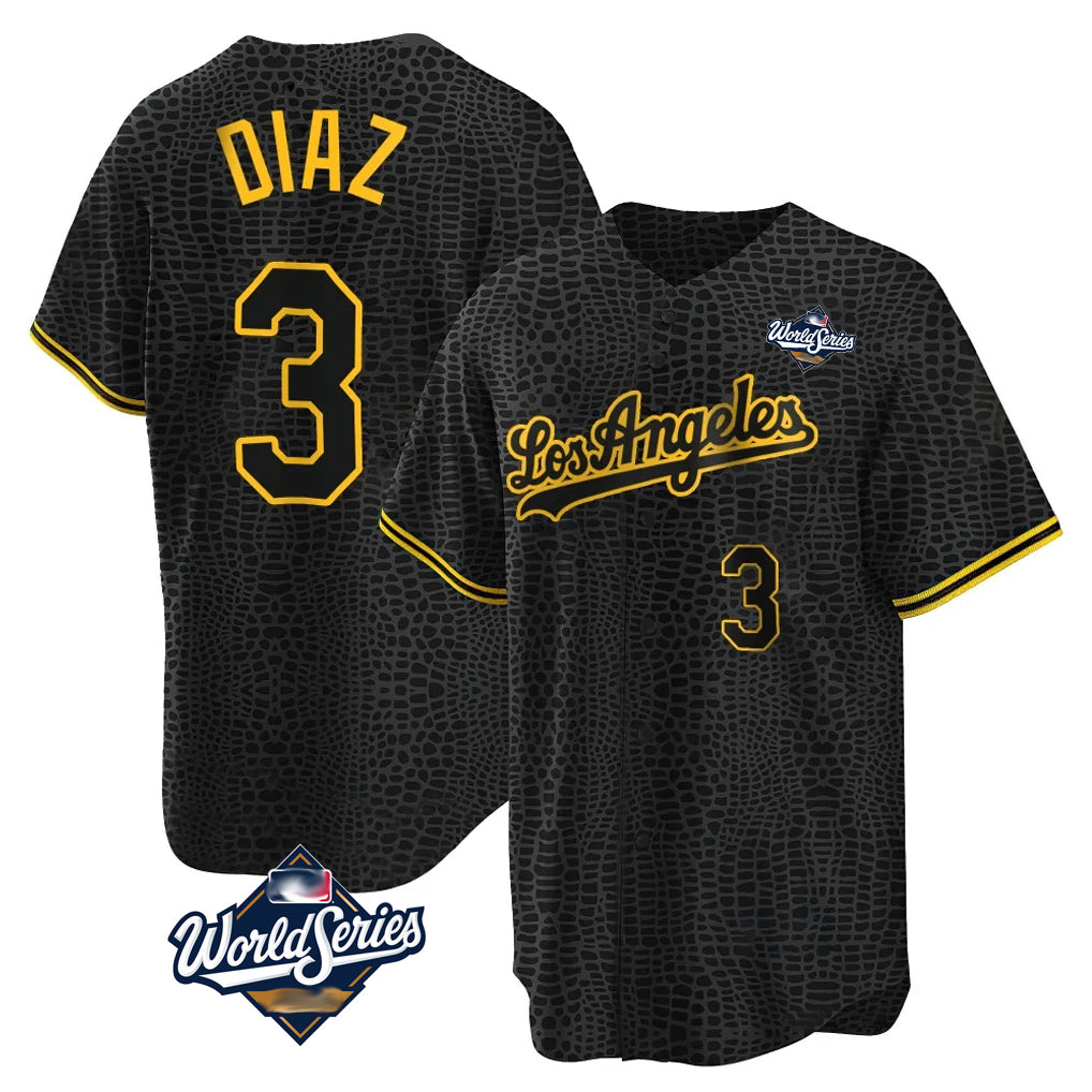 Punc LA.Dodgers #3 Edwin D¨ªaz Player Black Gold World Series Limited Home Stitched Jerseys