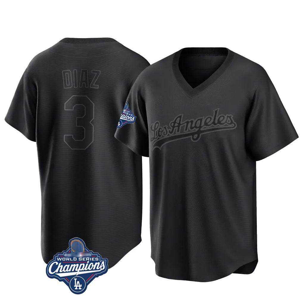 Punc LA.Dodgers #3 Edwin D¨ªaz Player Black World Series Meet Pitch Fashion T-shirt Stitched Jerseys