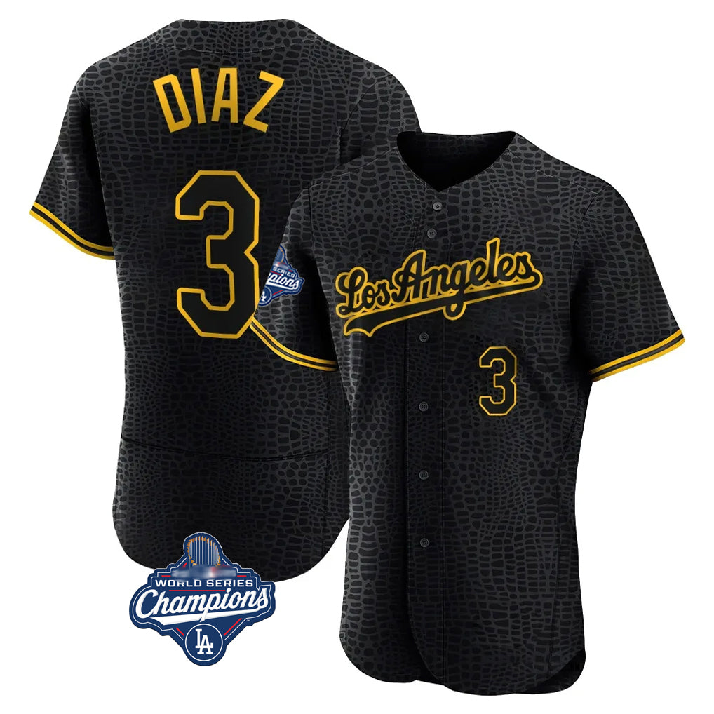 Punc LA.Dodgers #3 Edwin D¨ªaz Player Black World Series Meet Snake Skin City Limited Elite Home Stitched Jerseys