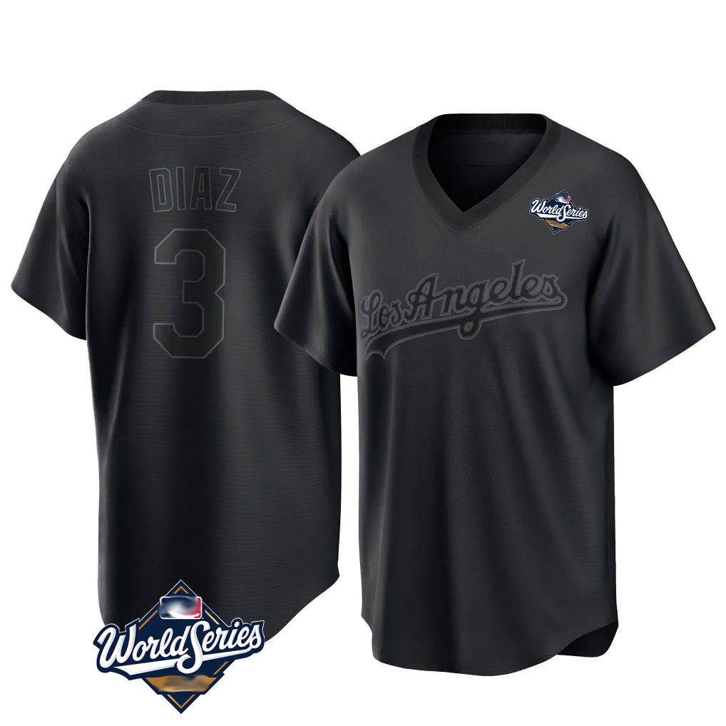 Punc LA.Dodgers #3 Edwin D¨ªaz Player Black World Series Pitch Fashion T-shirt Stitched Jerseys