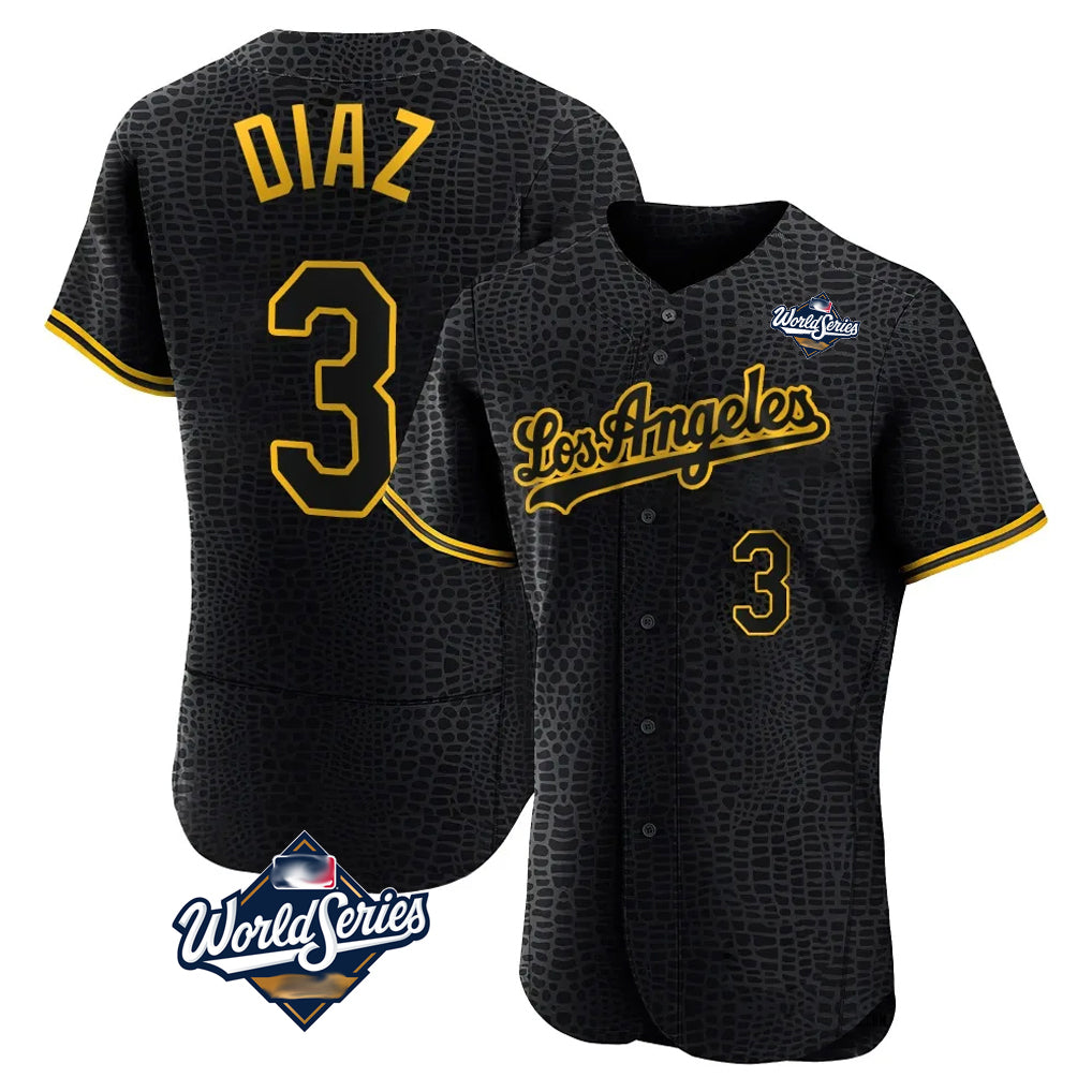 Punc LA.Dodgers #3 Edwin D¨ªaz Player Black World Series Snake Skin City Limited Elite Home Stitched Jerseys