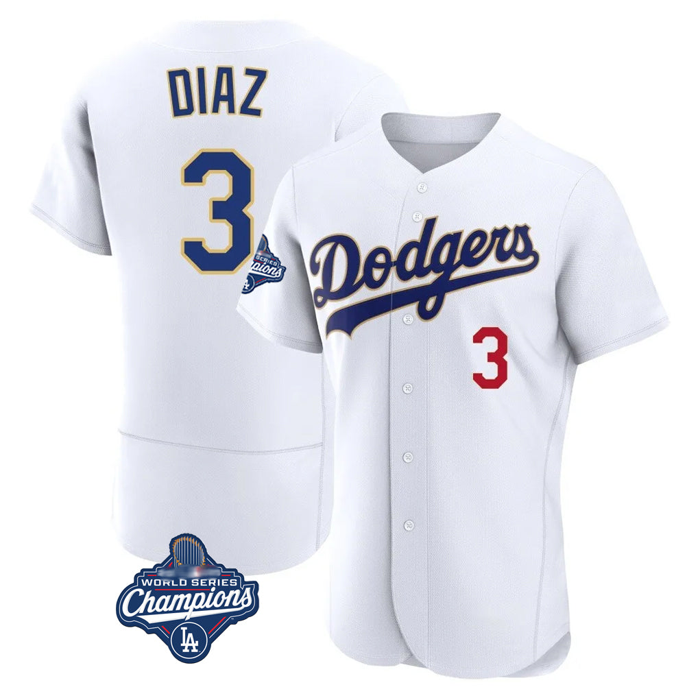 Punc LA.Dodgers #3 Edwin D¨ªaz Player Gold White World Series Meet 2026 Collection Stadium Limited Elite Stitched Jerseys