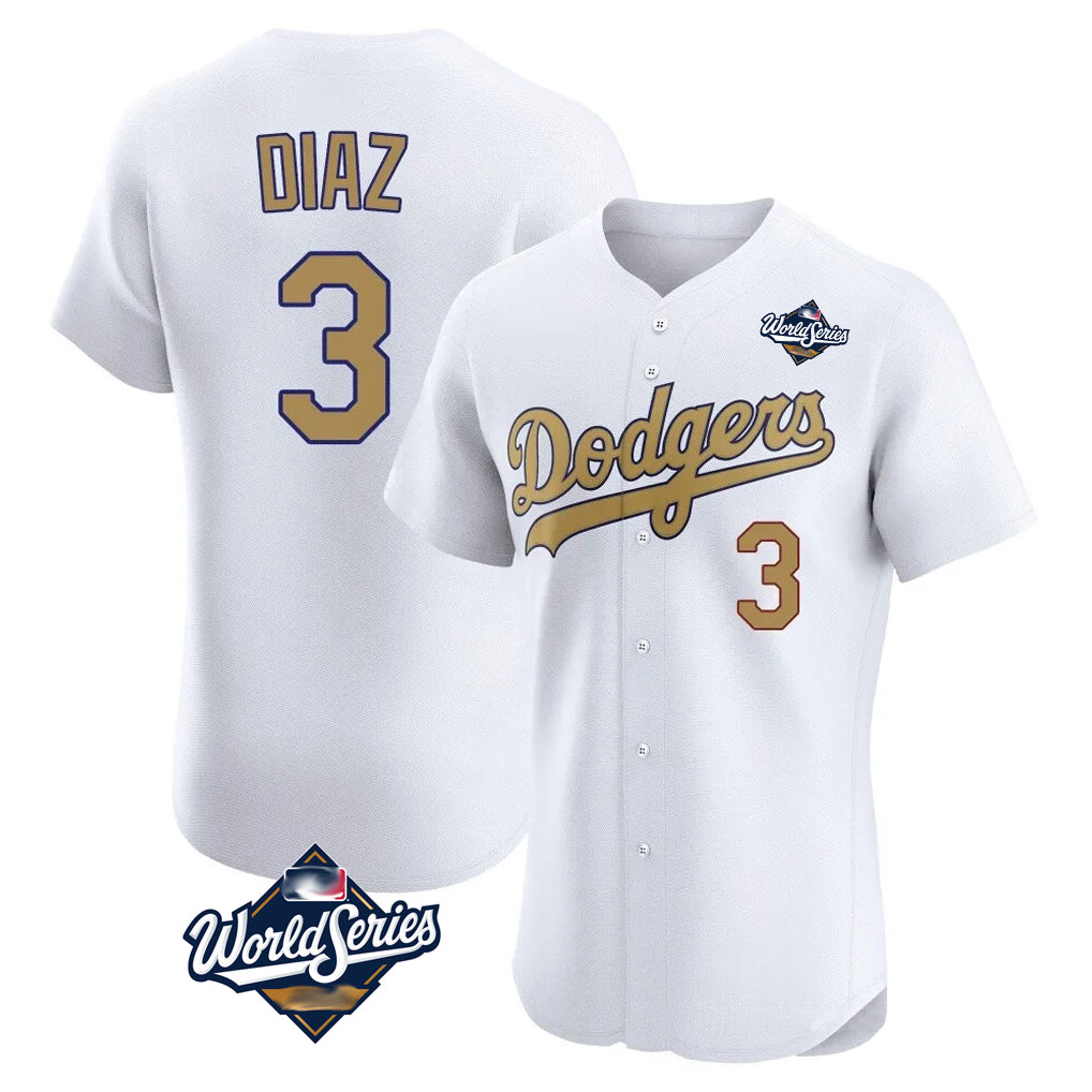 Punc LA.Dodgers #3 Edwin D¨ªaz Player Gold World Series Limited Elite Home Stitched Jerseys