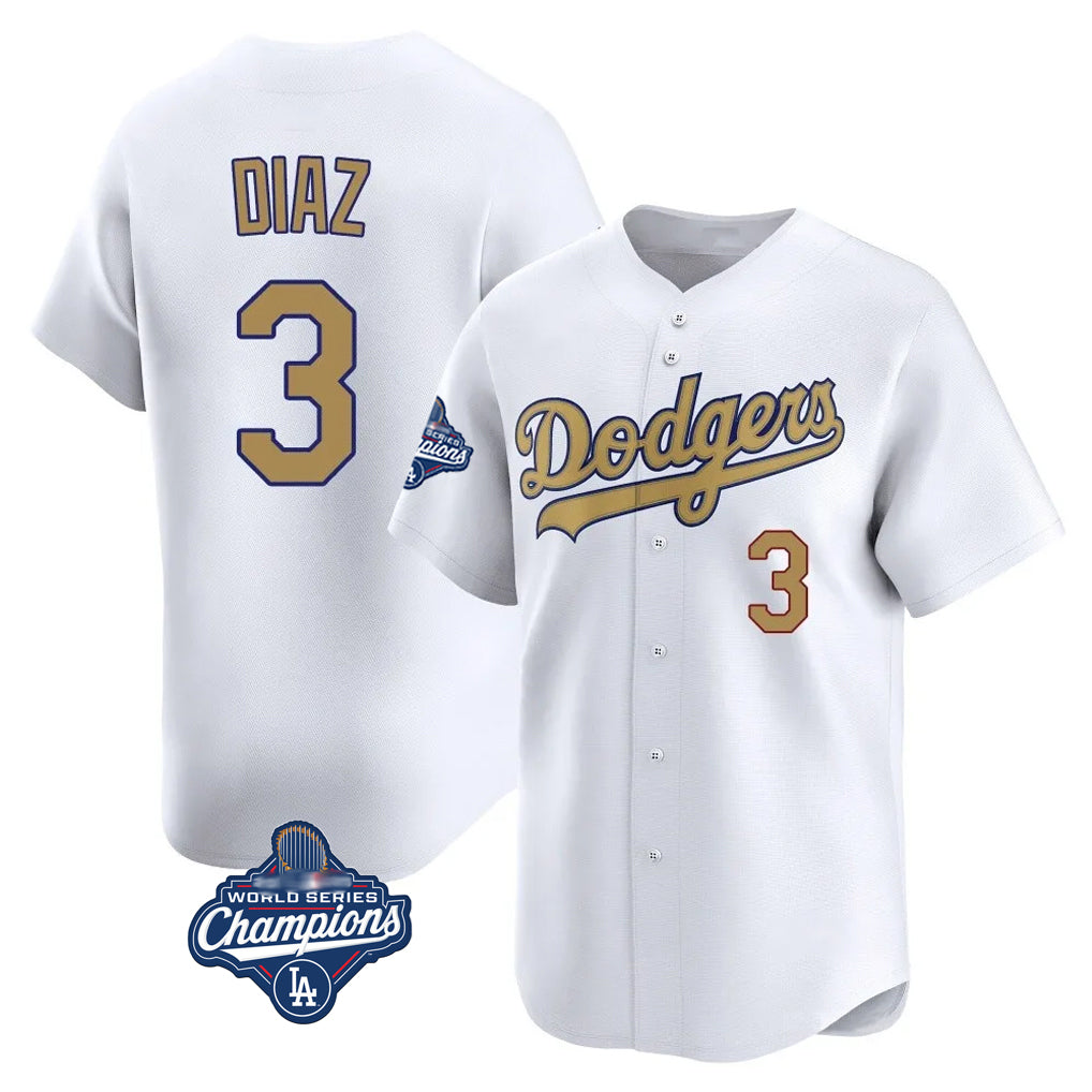 Punc LA.Dodgers #3 Edwin D¨ªaz Player Gold World Series Meet Collection Limited Home Stitched Jerseys