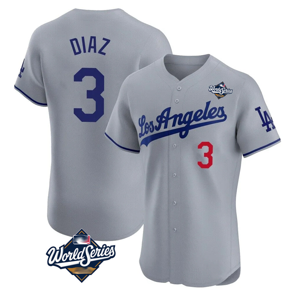 Punc LA.Dodgers #3 Edwin D¨ªaz Player Gray World Series Limited Elite Home Stitched Jerseys