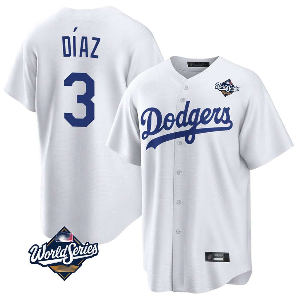 Punc LA.Dodgers #3 Edwin D¨ªaz Player White World Series Game Home Stitched Jerseys