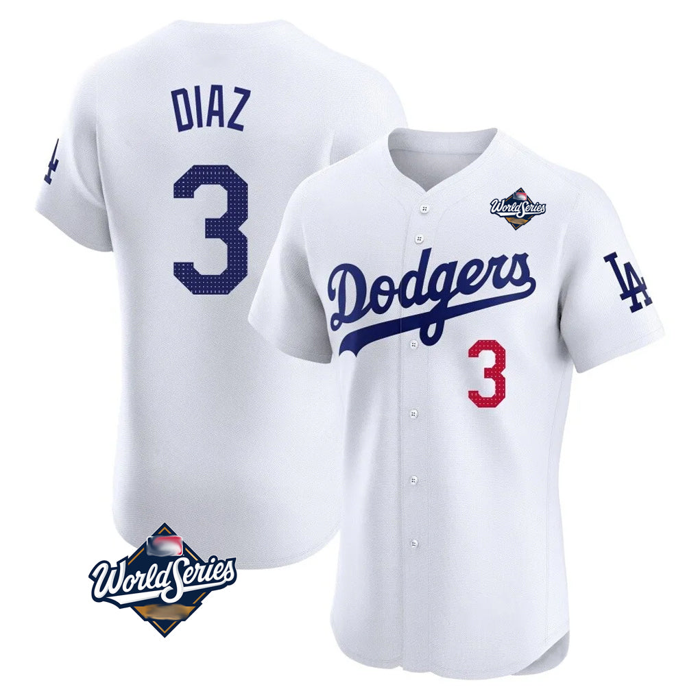 Punc LA.Dodgers #3 Edwin D¨ªaz Player White World Series Limited Elite Home Stitched Jerseys