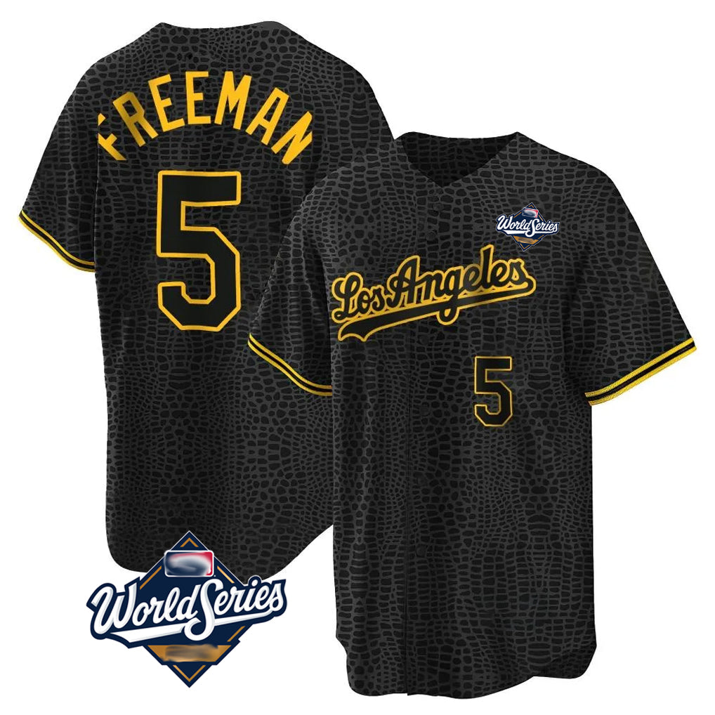 Punc LA.Dodgers #5 Freddie Freeman Player Black Gold World Series Limited Home Stitched Jerseys