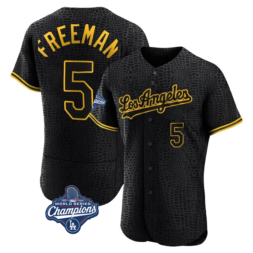 Punc LA.Dodgers #5 Freddie Freeman Player Black World Series Meet Snake Skin City Limited Elite Home Stitched Jerseys