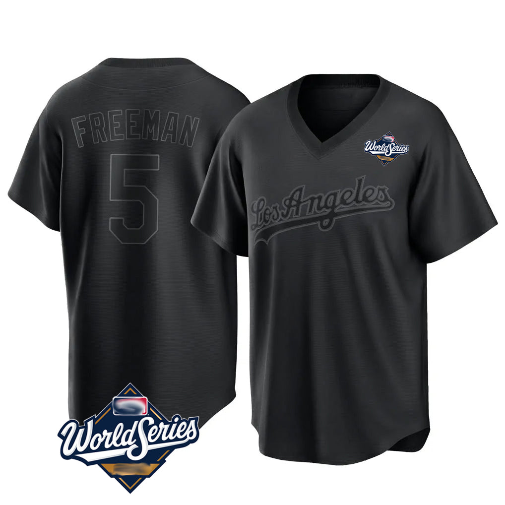 Punc LA.Dodgers #5 Freddie Freeman Player Black World Series Pitch Fashion T-shirt Stitched Jerseys