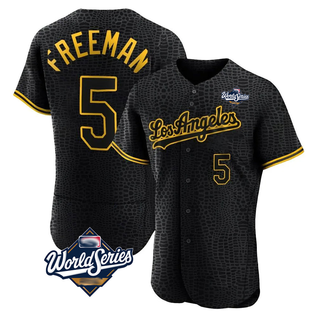 Punc LA.Dodgers #5 Freddie Freeman Player Black World Series Snake Skin City Limited Elite Home Stitched Jerseys