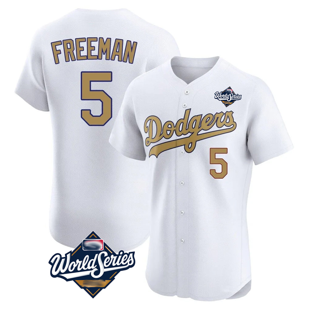 Punc LA.Dodgers #5 Freddie Freeman Player White World Series Limited Elite Home Stitched Jerseys