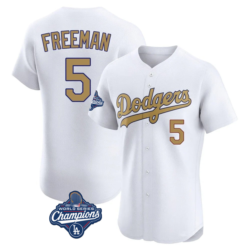 Punc LA.Dodgers #5 Freddie Freeman Player White World Series Meet Limited Elite Home Stitched Jerseys