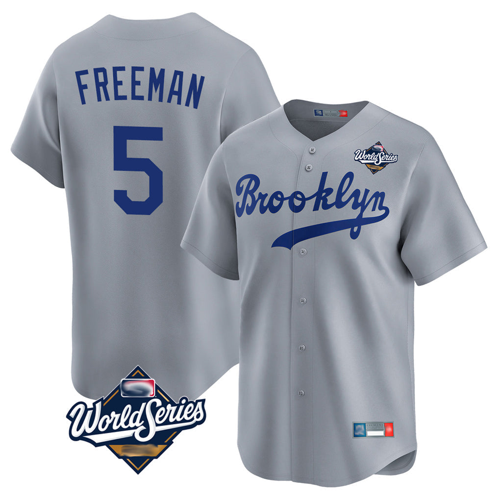 Punc LA.Dodgers #5 Freddie Freeman Player Gray World Series Game Limited Home Stitched Jerseys