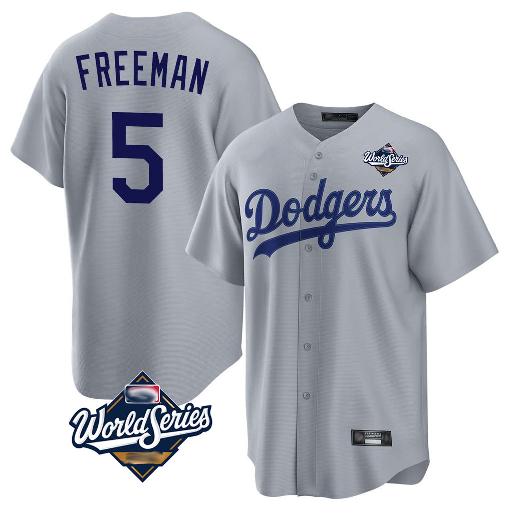 Punc LA.Dodgers #5 Freddie Freeman Player Gray World Series Game Stitched Jerseys