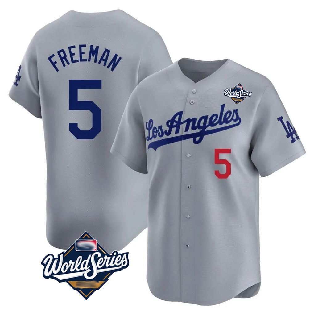 Punc LA.Dodgers #5 Freddie Freeman Player Gray World Series Limited Home Stitched Jerseys