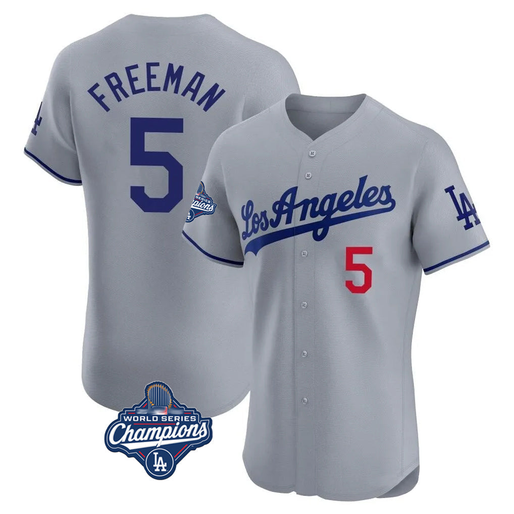 Punc LA.Dodgers #5 Freddie Freeman Player Gray World Series Meet Limited Elite Home Stitched Jerseys