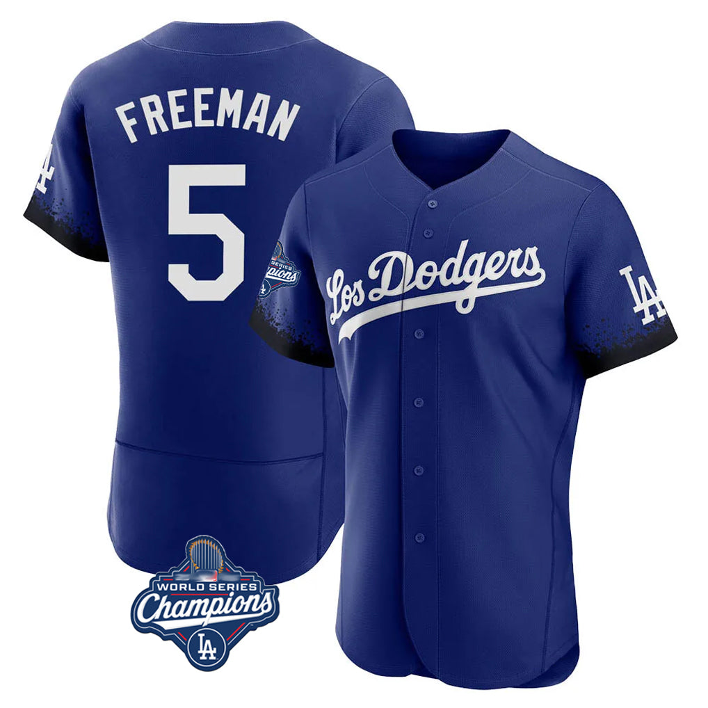 Punc LA.Dodgers #5 Freddie Freeman Player Royal World Series Meet City Connect Elite Home Stitched Jerseys