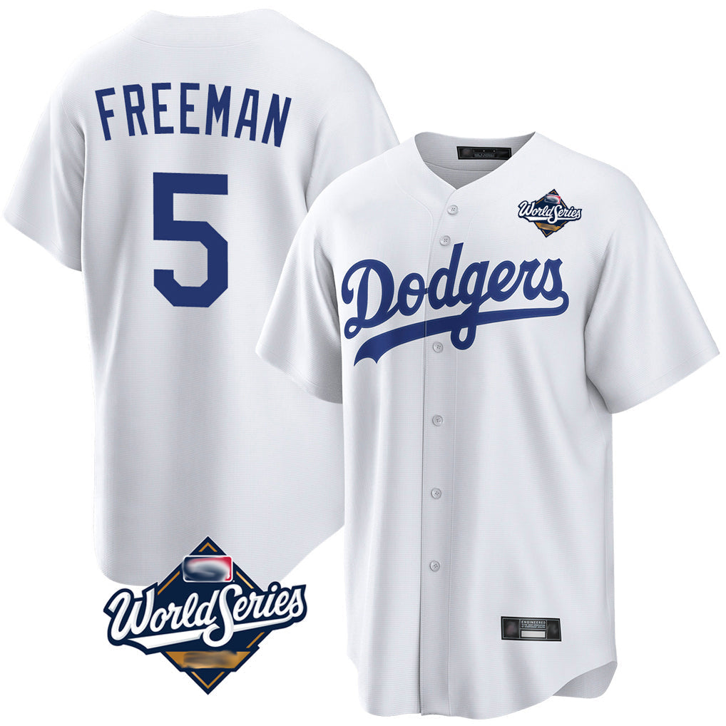 Punc LA.Dodgers #5 Freddie Freeman Player White World Series Game Home Stitched Jerseys