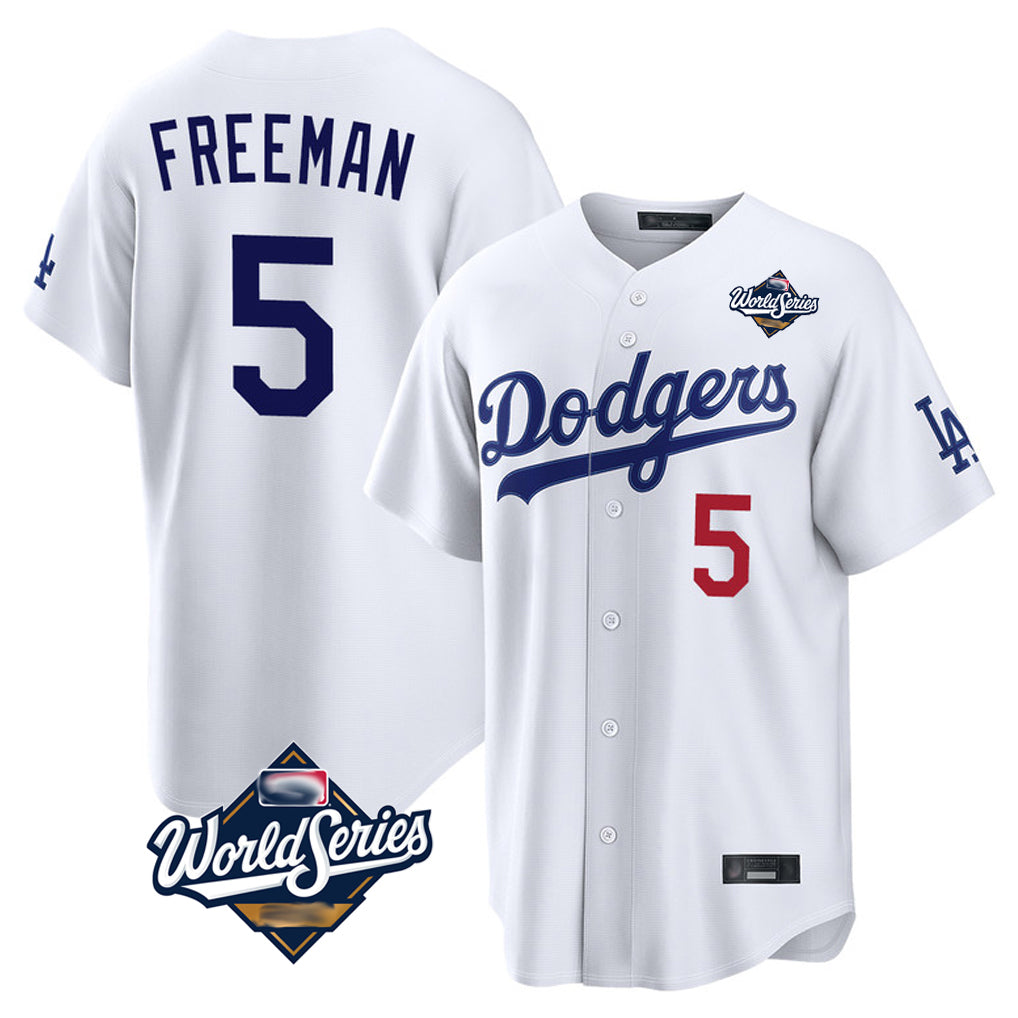 Punc LA.Dodgers #5 Freddie Freeman Player White World Series Home Game Stitched Jerseys