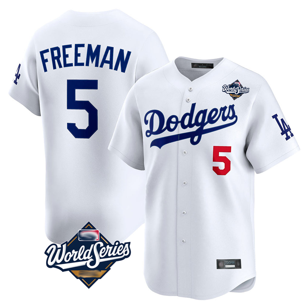 Punc LA.Dodgers #5 Freddie Freeman Player White World Series Limited Home Stitched Jerseys