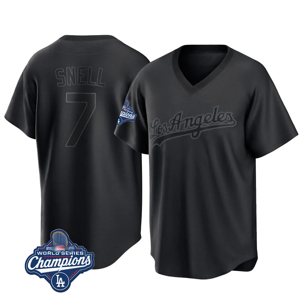 Punc LA.Dodgers #7 Blake Snell Player Black Pitch Fashion World Series Meet T-shirt Stitched Jerseys