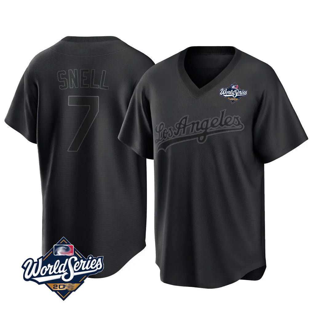 Punc LA.Dodgers #7 Blake Snell Player Black Pitch Fashion World Series T-shirt Stitched Jerseys