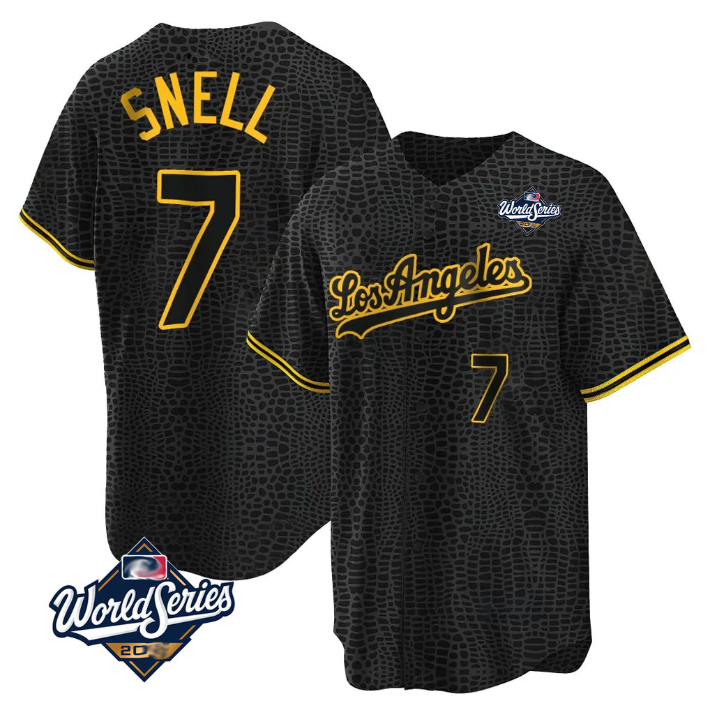 Punc LA.Dodgers #7 Blake Snell Player Black Snake Skin City Game Home World Series Stitched Jerseys