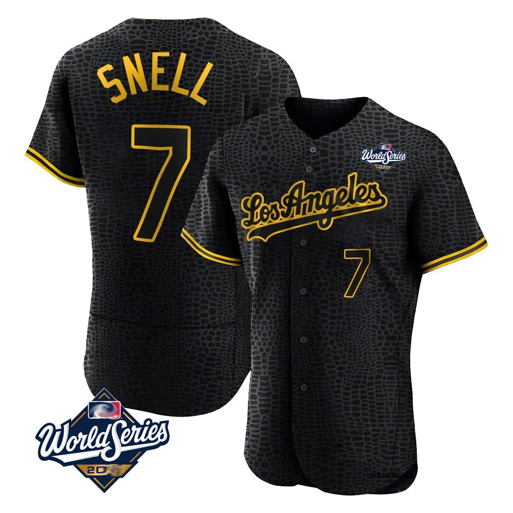 Punc LA.Dodgers #7 Blake Snell Player Black Snake Skin City Limited Elite World Series Home Stitched Jerseys