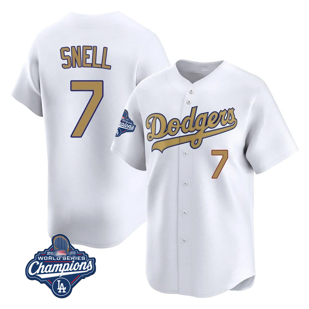 Punc LA.Dodgers #7 Blake Snell Player Gold Collection Limited World Series Meet Home Stitched Jerseys