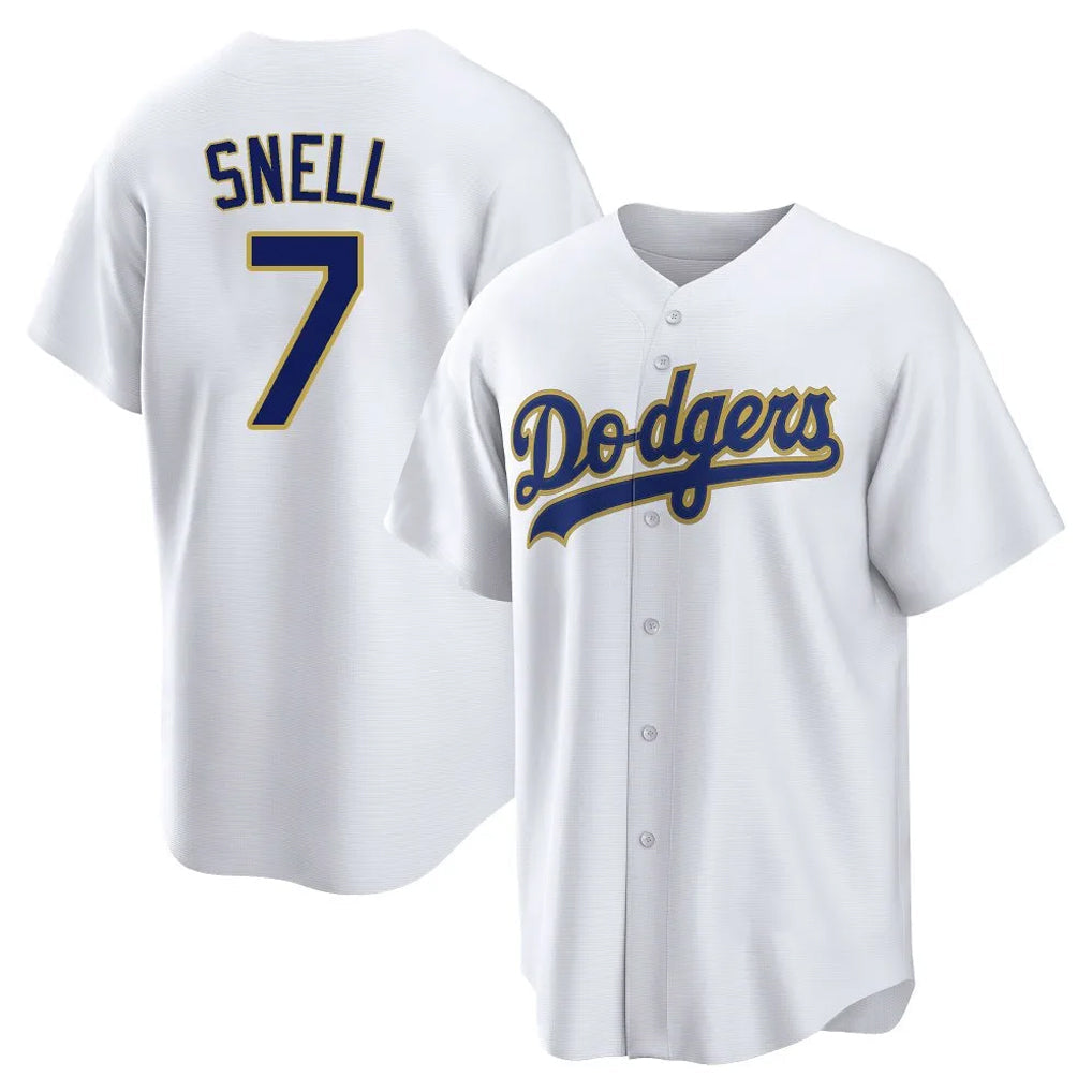 Punc LA.Dodgers #7 Blake Snell Player Gold White 2026 Collection Stadium Game Stitched Jerseys